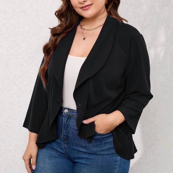 Macy's Black One-Button Blazer Jacket Cardigan - Picture 5 of 8